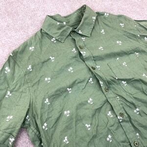 Saks Fifth Avenue Shirt Mens Medium Green Linen Palms Print Casual Button Up